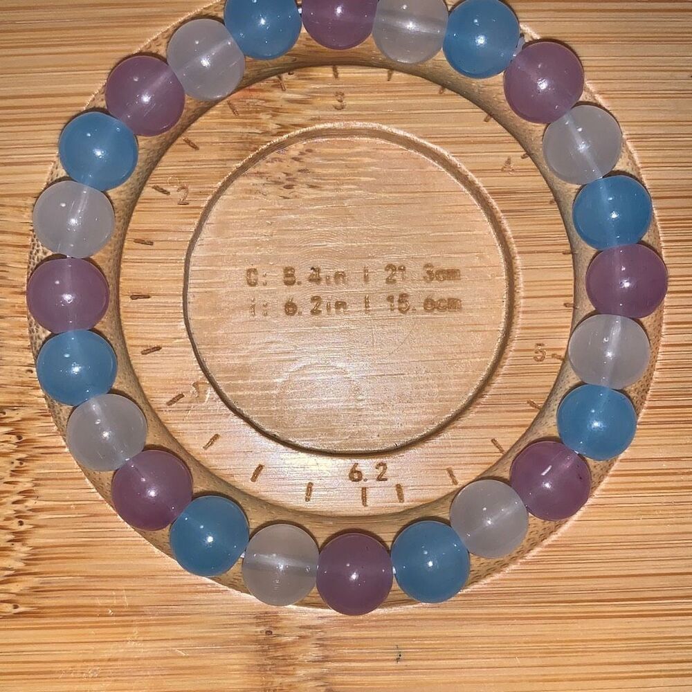 Handmade Blue Purple Gray Glass Bracelet‎  Strechy String OSFM 6.2